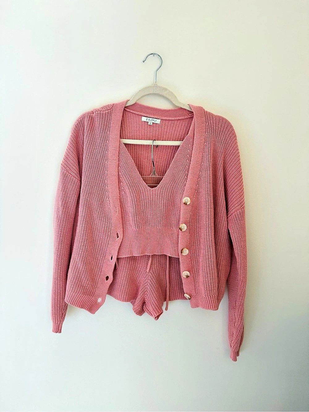 Z Supply Pink Knit 3-Piece Sweater Set Like New